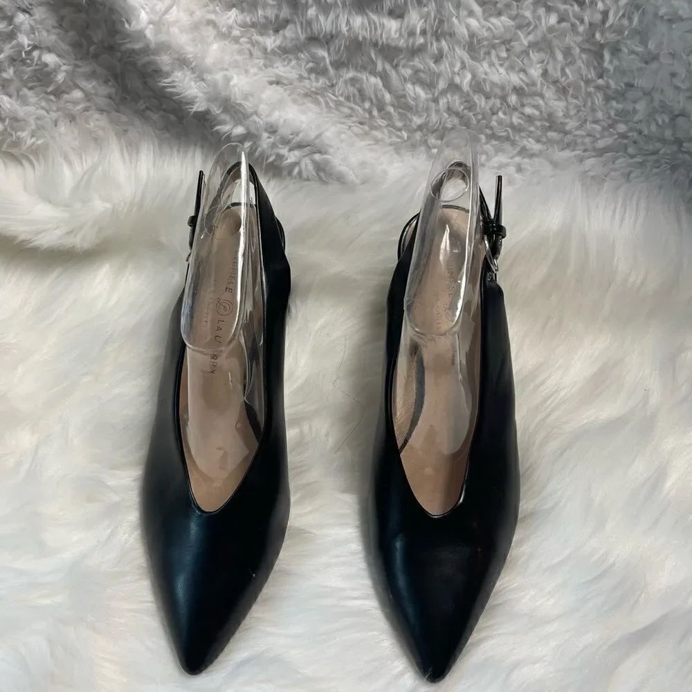 Chinese Laundry leather black heels with adjustable strap pointed toe SZ9.5